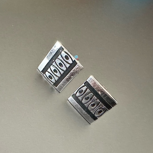 Cuff links and tie clip in silver Native American design. 3 piece vintage set - Picture 7 of 15